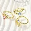 Brass Micro Pave Clear Cubic Zirconia Enamel Cuff Rings for Women RJEW-L113-031G-3