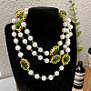 Alloy & Imitation Pearl & Oval Lampwork Beaded Long Necklaces for Women FS-WG23C77-01-4