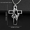 Hollow Cut Cross with Praying Hand 201 Stainless Steel Pendant Necklaces for Men FS-WG70CE0-01-2