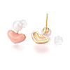 Heart Brass Natural Pearl Stud Earrings PEAR-N020-06Y-3