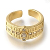 Rack Plating Heart Brass Clear Cubic Zirconia Open Cuff Rings RJEW-S411-03G-2