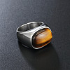 304 Stainless Steel with Natural Tiger Eye Finger Rings for Men FS-WG155DB-01-1