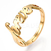 Ion Plating(IP) 304 Stainless Steel Heart with Word Forever Adjustable Ring RJEW-T027-05G-1