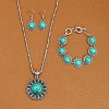 Flower Alloy with Synthetic Turquoise Pendant Necklaces & Dangle Earrings & Link Bracelets Sets WGD1135-17-1