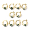 Natural Green Spot Jasper Round Beaded Hoop Earrings EJEW-A099-03G-04-1