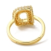 Rack Plating Letter Brass Micro Pave Clear Cubic Zirconia Adjustable Rings for Women KK-S391-03G-D-3