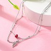 304 Stainless Steel & Dyed Natural White Jade Feather Pendant Double Layer Necklaces for Women NJEW-A045-20P-2