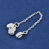 Brass Pave Clear Cubic Zirconia European Safety Chains with Charms KK-L236-15D-S-2