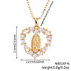 Vintage Brass Cubic Zirconia Religious Virgin Mary Heart Hollow Pendant Necklaces AB7554-2-1