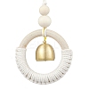 Wood & Cotton Threads Ring Pendant Decorations HJEW-TA00305-1