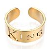 Ion Plating(IP) 304 Stainless Steel Word King Open Cuff Ring for Women RJEW-T027-09G-3