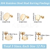 36Pcs 3 Size Flat Round Ion Plating(IP) 304 Stainless Steel Stud Earring Findings STAS-SP0001-59G-2