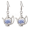 304 Stainless Steel Handmade Flower Printed Porcelain Ceramic Beads Dangle Earrings EJEW-JE06288-4
