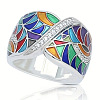 Ethnic Style Brass Micro Pave Cubic Zirconia and Enamel Finger Rings FS-WG810B2-02-3