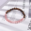 Cherry Quartz Glass & Tiger Eye Round Beads Stretch Bracelet for Women BJEW-JB07293-02-2