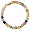 Natural Rainbow Tourmaline Round Beaded Finger Rings WGDC3AE-01-5