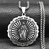 201 Stainless Steel Flat Round Virgin Mary Pendant Box Chain Necklaces STAS-D196-02P-1