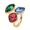 Teardrop & Square Glass Open Cuff Rings RJEW-G289-01G-06-1