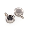 Trendy Original Color 304 Stainless Steel Grade A Rhinestone Flat Round Charm Pendants RB-M030-06H-2