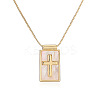 Brass with Natural Shell Rectangle Pendant Necklaces WG6A025-02-2