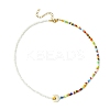 Glass Seed & 304 Stainless Steel Star & Moon Shell Beaded Necklace for Women NJEW-TA00114-1