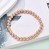 Brass Round Beaded Stretch Bracelets for Men Women BJEW-B148-05D-RG-1