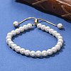 Shell Pearl Beaded Slider Bracelet with Brass Snake Chain X-BJEW-B066-01B-01-6