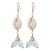 Natural Cowrie Shell Glass Dangle Earrings EJEW-JE06385-02-2