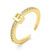 Clear Cubic Zirconia Initial Letter Open Cuff Ring RJEW-H120-09G-E-1
