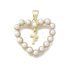 Heart with Cross Brass Pendants KK-V010-19G-1