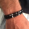 2Pcs 2 Style 8mm Round Natural Lava Rock & Frosted Black Agate Stretch Bracelets Set TH1702-4-1