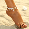 Bohemian Style White Plastic Pearl Round Beaded Alloy Crystal Flat Round Tassel Stretch Anklets for Women FS-WG41F6F-01-3