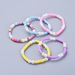 Handmade Polymer Clay Heishi Beads Dangle Earrings, with Brass Earring  Hooks, Golden, 53.5mm, Pin: 0.6mm