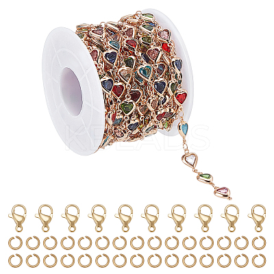 1Roll Brass Glass Heart Link Chains CHC-FG0001-04-1