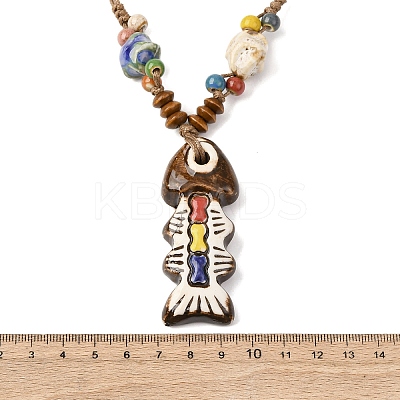 Ceramic Fish Pendant Adjustable Waxed Cord Necklaces for Women LS-NJEW-B146-02-1