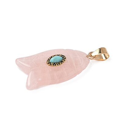 Natural Rose Quartz & Synthetic Turquoise Carved Pendants X-G-Z084-01G-02-1