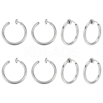 4 Pairs 201 Stainless Steel Retractable Clip-on Hoop Earrings STAS-UN0052-03A-1