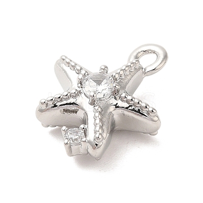 Marine Animal Theme Platinum  Brass Micro Pave Clear Cubic Zirconia Pendants KK-U031-01P-06-1