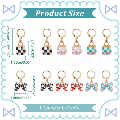 Alloy Enamel Handbag & Bowknot Pendant Locking Stitch Markers HJEW-AB00086-1