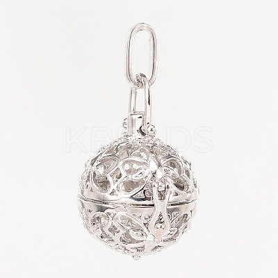 Eco-Friendly Rack Plating Brass Hollow Round Cage Pendants KK-M180-14-NR-1