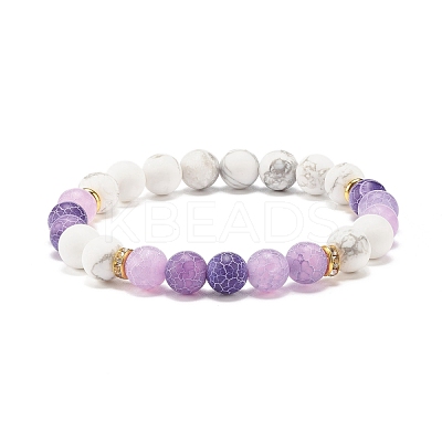 Natural Weathered Agate(Dyed) & Howlite Round Beaded Stretch Bracelet BJEW-JB08087-02-1