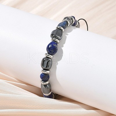 Natural  Lapis Lazuli
 & Non-magnetic Synthetic Hematite Beaded Braided Bead Bracelets for Men Women BJEW-Z148-08P-05-1