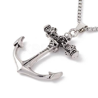Alloy Skull Anchor Pendant Necklace with 201 Stainless Steel Box Chains NJEW-E016-07AS-1