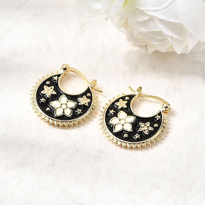 Flower Brass Enamel Hoop Earrings EJEW-Z157-02G-1
