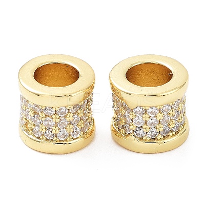Rack Plating Brass Micro Pave Clear Cubic Zirconia European Beads KK-B076-04G-1
