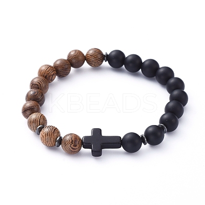 Natural Wood Beads Stretch Bracelets BJEW-JB05231-1