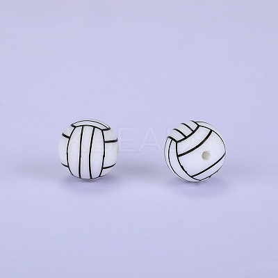 Printed Round with Baseball Pattern Silicone Focal Beads SI-JX0056A-109-1