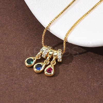 Brass Pave Colorful Cubic Zirconia Pendant Box Chain Adjustable Slider Necklaces NJEW-D348-03D-G-1