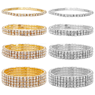 8Pcs 8 Style Crystal Rhinestone Tennis Bracelets Set BJEW-AN0001-51-1