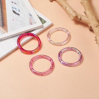 4Pcs 4 Color Acrylic Curved Tube Stretch Bracelets Set for Women BJEW-JB09305-01-1